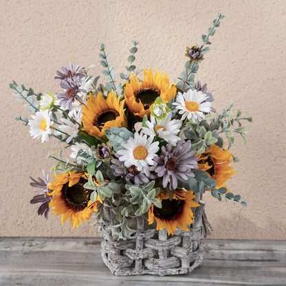 Lifelike Sunflower Bouquet - Elegant Decorative Floral Arrangement for Home Décor, Weddings, and Wall Art - CF01266