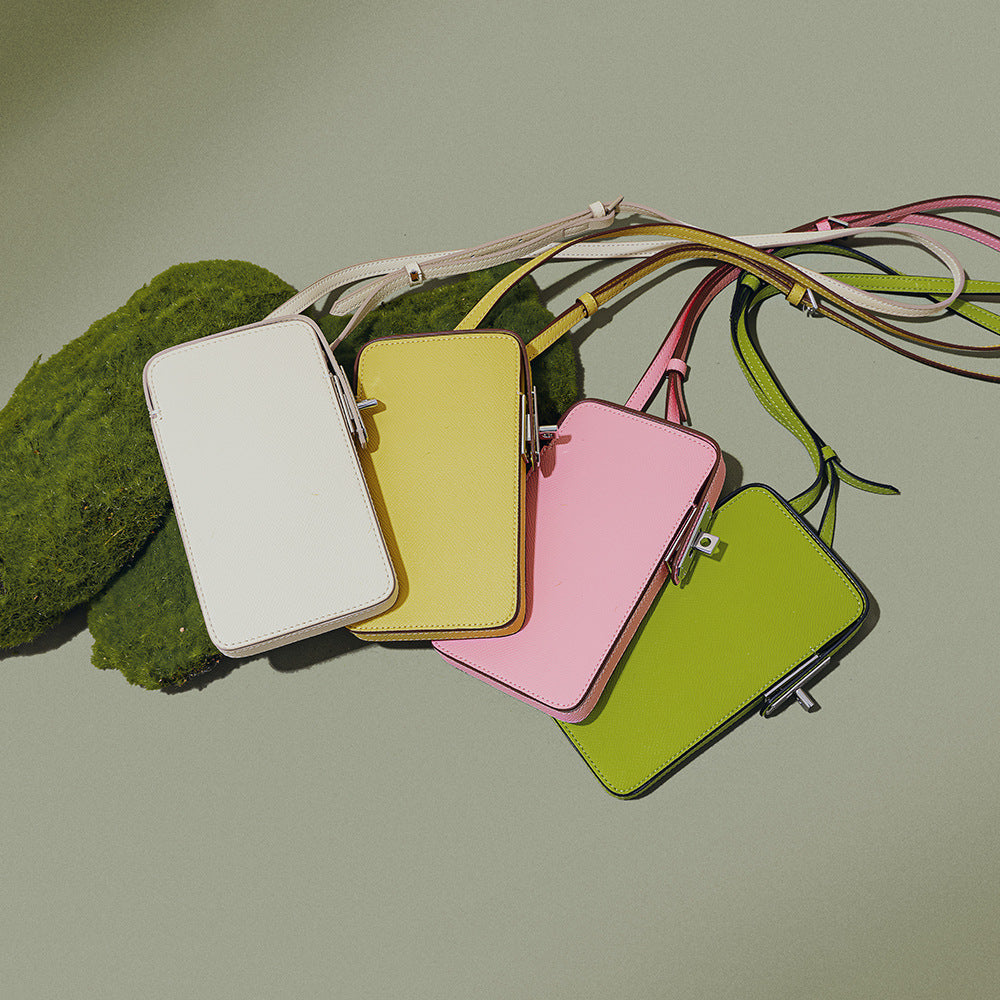 Lock Closure Mini Leather Crossbody Bag for Women Palm Texture Simple Solid Color for Everyday Use