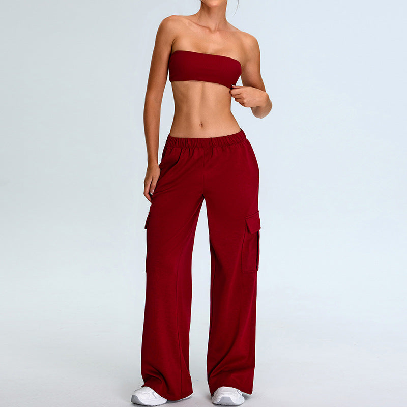 Women's Sports Bra and Yoga Set Comfortable Sleeveless Crop Top with Relaxed Fit Utility Straight Leg Pants for Flexibility