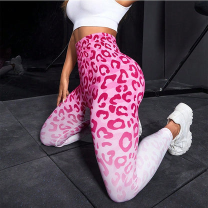 Seamless Gradient Leopard Print 3 4 Yoga Pants Stretchy Quick Dry Leggings for Outdoor Running Fitness and Active Wear