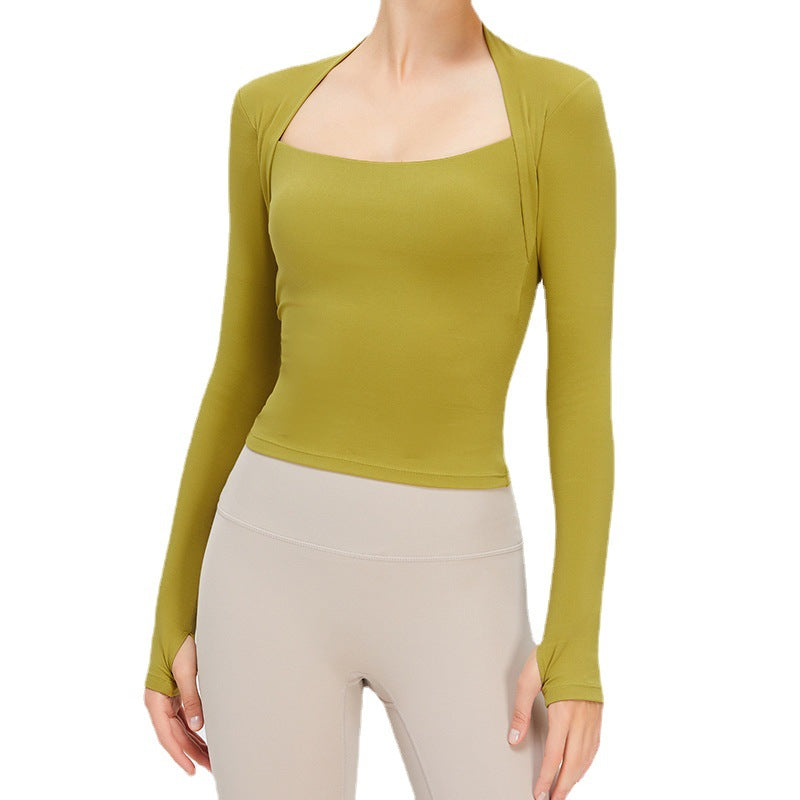 Autumn Winter Yoga Top with Built in Bra Pad for Women Long Sleeve Two Piece Design Quick Dry Running and Fitness Wear