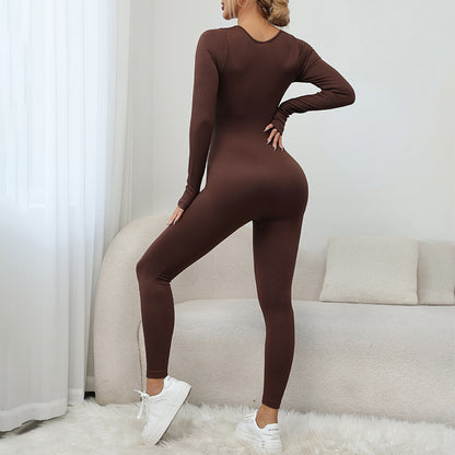 Square Neck Button Long Sleeve Yoga Bodysuit for Women for Fitness Dance and Enhancing Your Curves