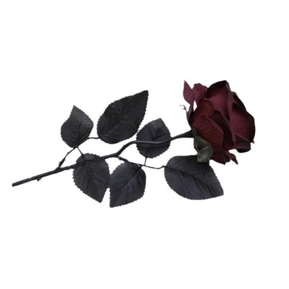 Gothic Black and Dark Red Artificial Roses - Halloween Decor, Realistic Faux Flowers for Photo Styling and Themed Decorations