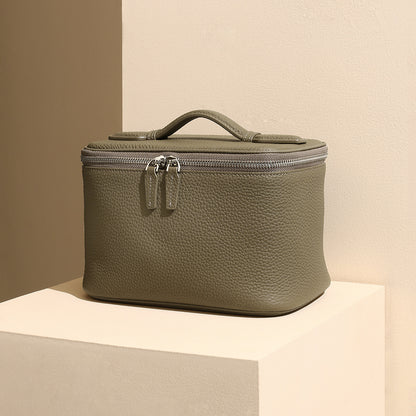 Full Grain Leather Makeup Bag Large Capacity Travel Toiletry Organizer Versatile Portable Genuine Leather Storage Pouch