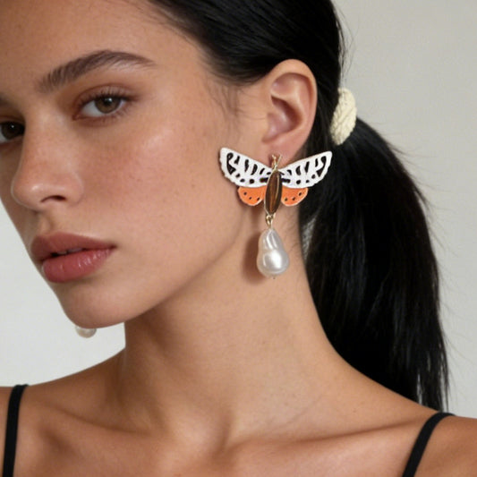Stylish Minimalist Alloy Droplet Oil Imitation Pearl Insect-Inspired Colorful Butterfly Drop Earrings - Perfect for Casual or Everyday Wear!