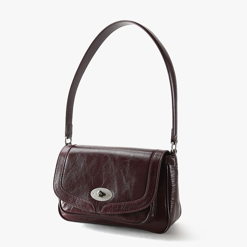 Genuine Leather Women's Bag for Autumn Winter Versatile Double Layer Cowhide Shoulder Bag for Business Casual Commutes