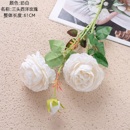 Elegant European-Style 3-Head Peony and Western Rose Artificial Flower Arrangement for Home Decor, Wedding Celebrations, and Wall Art - MW51010