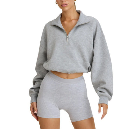 Women's Autumn and Winter Half Zip Mock Neck Sweatshirt Loose Fit Casual Yoga Top Long Sleeve Activewear Jacket for Fitness and Workout