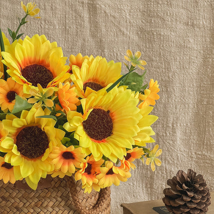 Charming Sunflower Valentine's Day Floral Arrangement – Soft and Realistic Silk Flower Centerpiece for Home Dining Table Decor