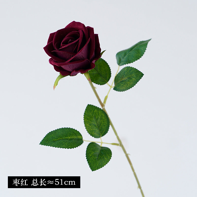 Realistic Single Velvet Rose - Perfect for Home Decor, Weddings, and Hotel Arrangements - Elegant Faux Flower for European-Inspired Floral Designs