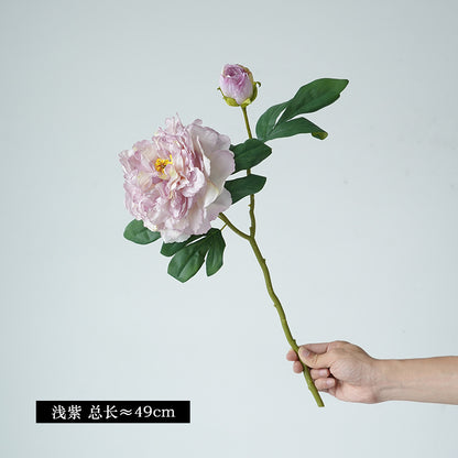 Elegant European-Style Home Décor: Realistic Artificial Peony Flowers with Two Elegant Heads for Living Room and Entryway Display