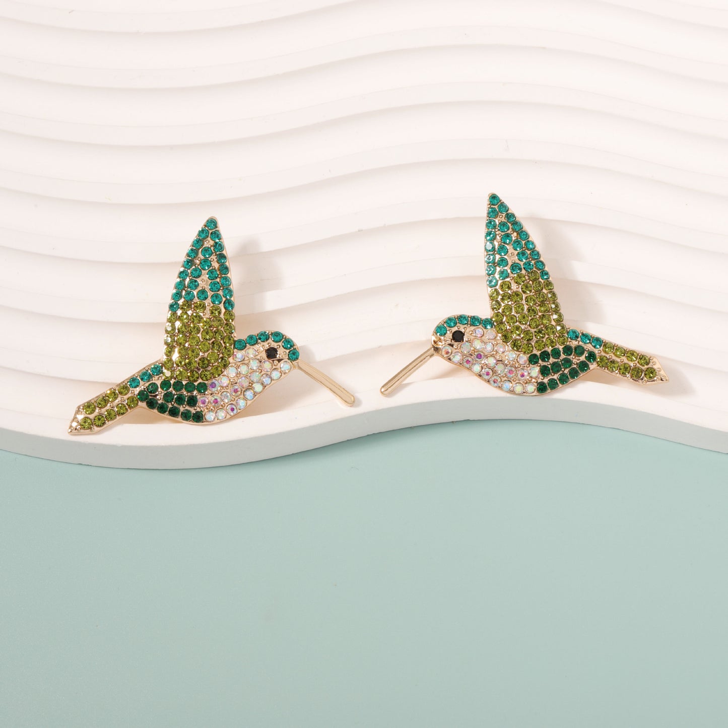 Stylish  Creative Hummingbird-Inspired Alloy Earrings with Colorful Rhinestones for Women - Unique Bird-Themed Jewelry for Every Occasion