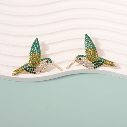 Stylish  Creative Hummingbird-Inspired Alloy Earrings with Colorful Rhinestones for Women - Unique Bird-Themed Jewelry for Every Occasion