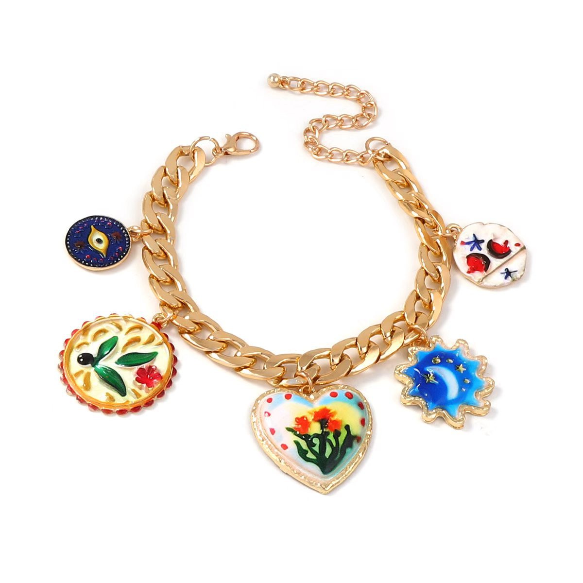 Stylish Alloy Floral Print Pendant Necklace with Double Chain - Unique Colorful Flower Design for Women's Casual Wear