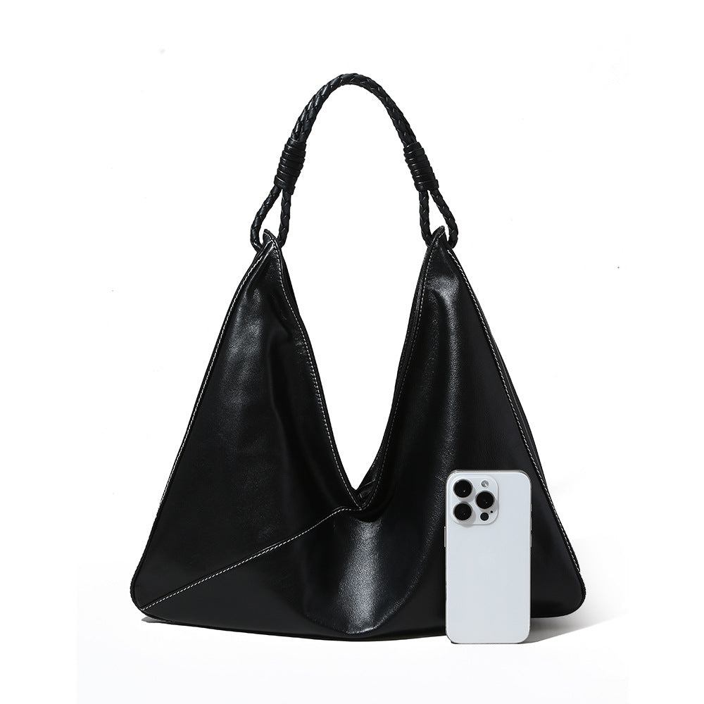 Korean Inspired Genuine Leather Tote Bag Minimalist Handbag for Commuting Versatile Shoulder and Handheld Design