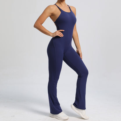 Adjustable Strap Beautiful Back Bodysuit for Peach Butt Yoga Jumpsuit and Fitness Wear with Flared Legs for Comfort and Flexibility