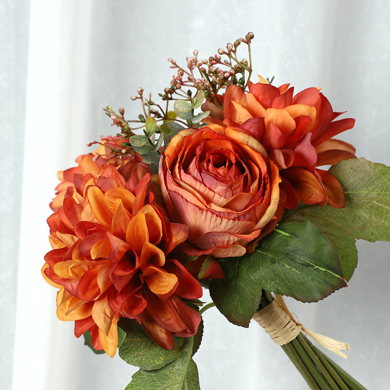 Stunning Artificial Dahlia and Rose Bouquet - Perfect for Wedding Decorations, Bridal Handheld Flowers, and Festive Events