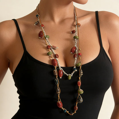 Bohemian Style Multi-Layered Geometric Ceramic Pendant Necklace for Women - Unique and Chic Fashion Jewelry to Elevate Your Look