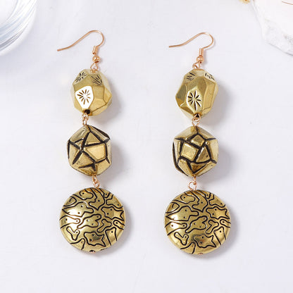 Artisanal Vintage-Inspired Geometric Tassel Drop Earrings with Unique Textured Design – Versatile Casual Style for Effortless Fashion