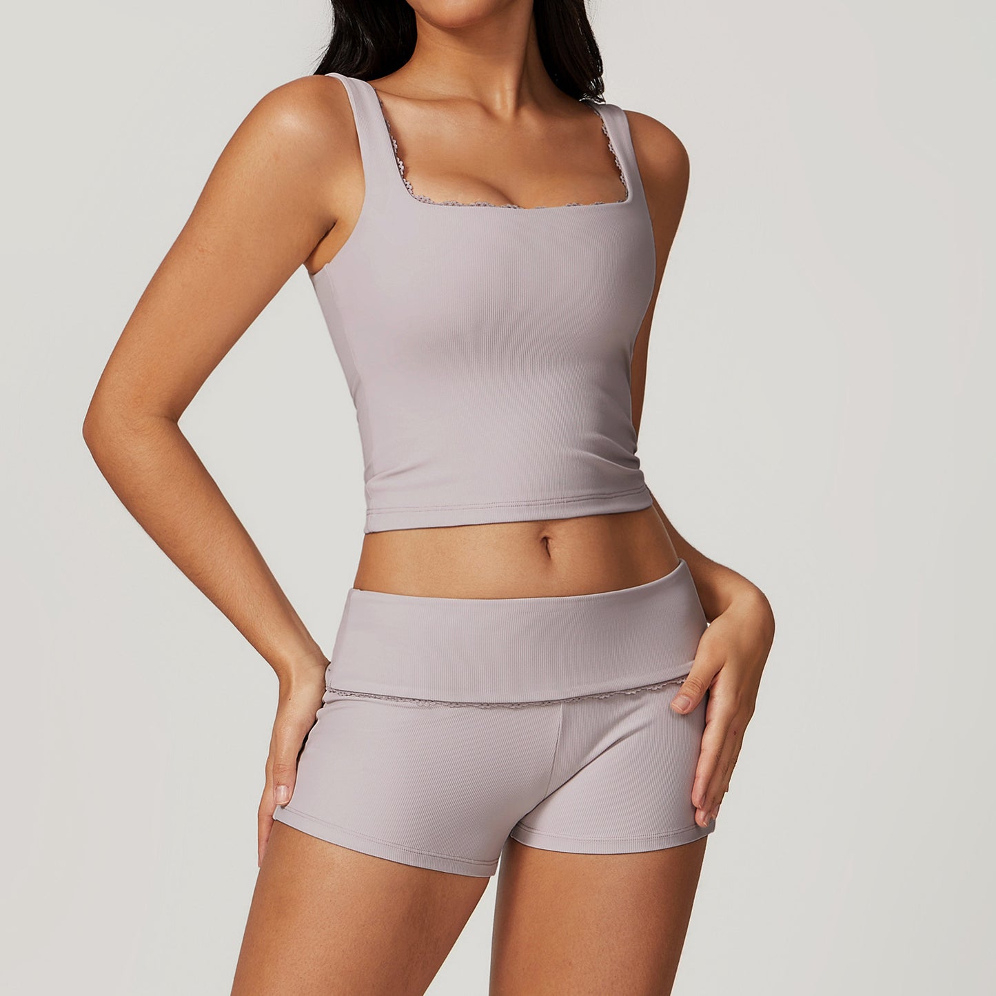 High Waisted Ribbed Yoga Set for Women Sculpting Supportive Fitness Outfit for Comfort and Performance Model 8828