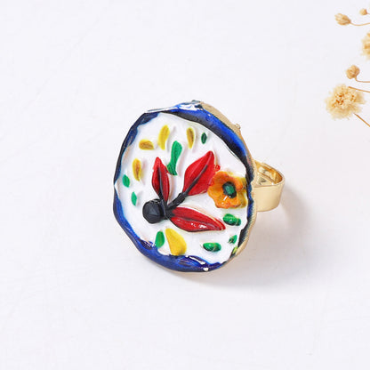 Artistic Bohemian Floral Heart Open Ring for Women - Unique Alloy Design, Perfect for Everyday Wear and Special Occasions