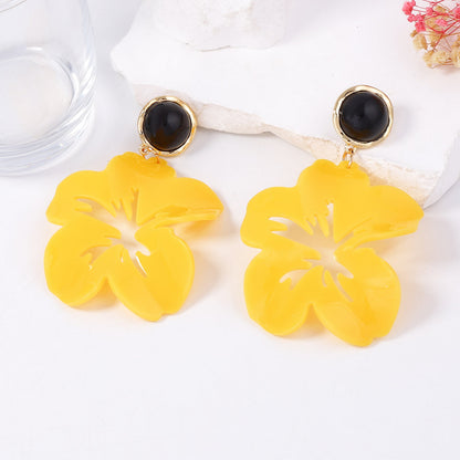 Exaggerated Personality Acrylic Hollow Big Petal Flower Drop Earrings - Stylish Minimalist Vacation Jewelry for Women