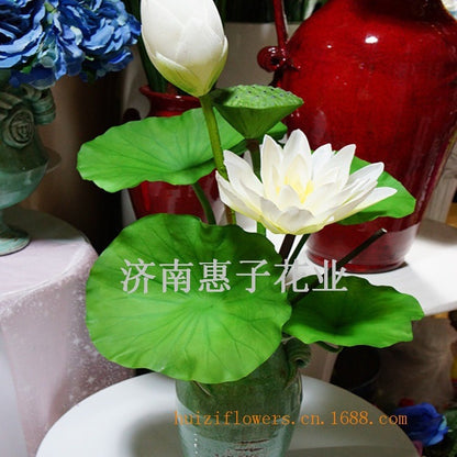 Soft Touch PU Lotus Leaf Single Stem Faux Flower - 19cm Realistic Decorative Artificial Blossom for Home, Office, and Events