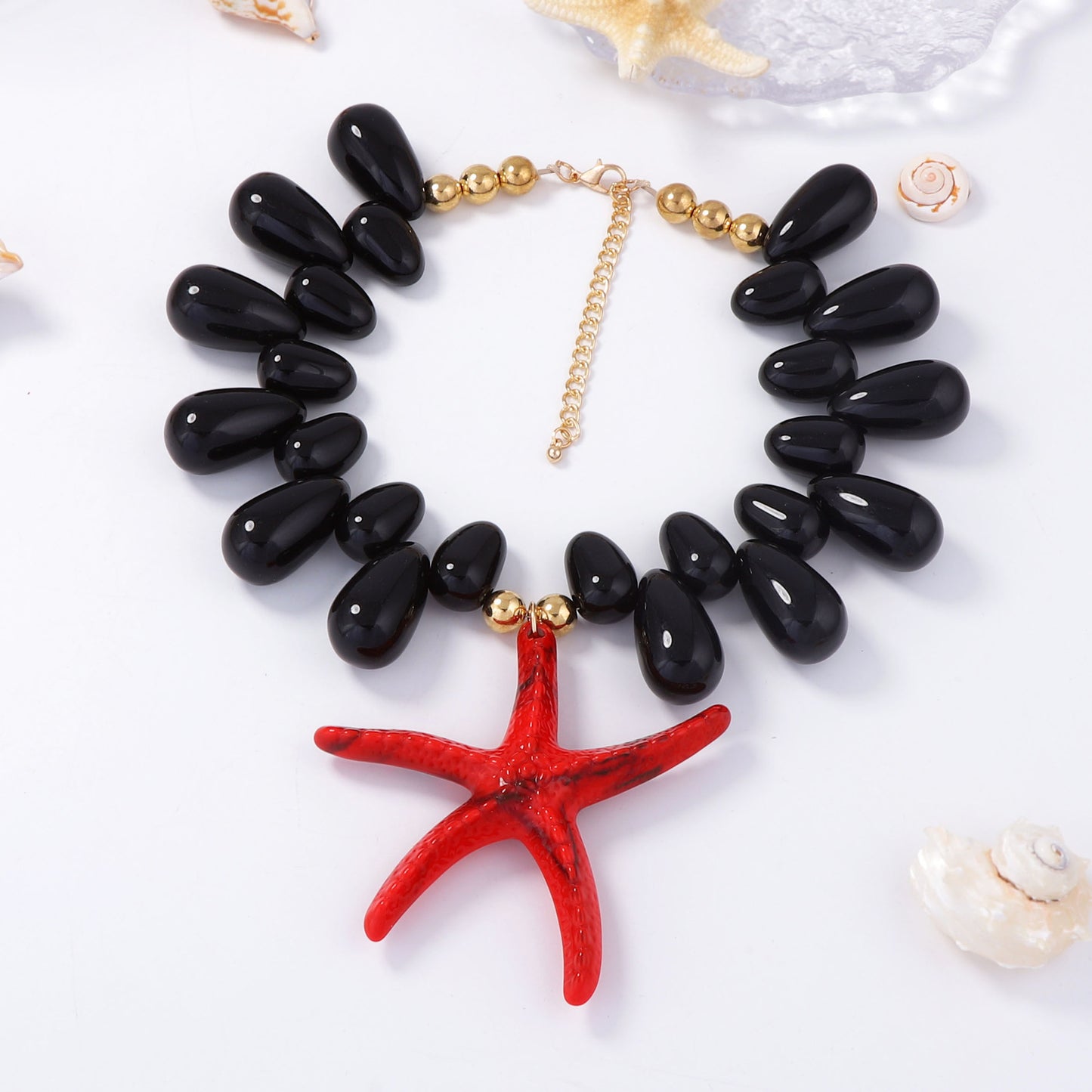 Vibrant Ocean-Inspired Holiday Necklace with Chunky Colorful Beads and Eye-Catching Starfish Pendant - Perfect for Women’s Summer Style