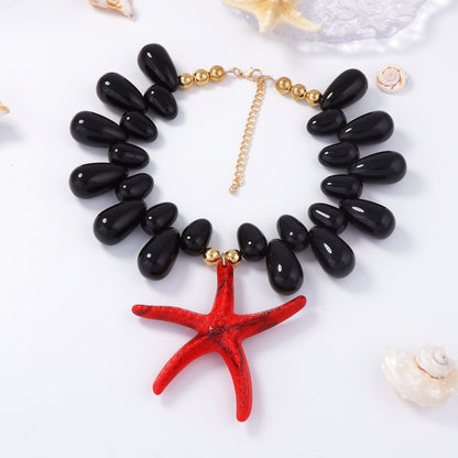 Vibrant Ocean-Inspired Holiday Necklace with Chunky Colorful Beads and Eye-Catching Starfish Pendant - Perfect for Women’s Summer Style