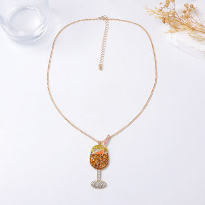 Stylish Minimalist Alloy Crystal-Studded Wine Bottle Pendant Necklace – Versatile Everyday Accessory with Dazzling Sparkle