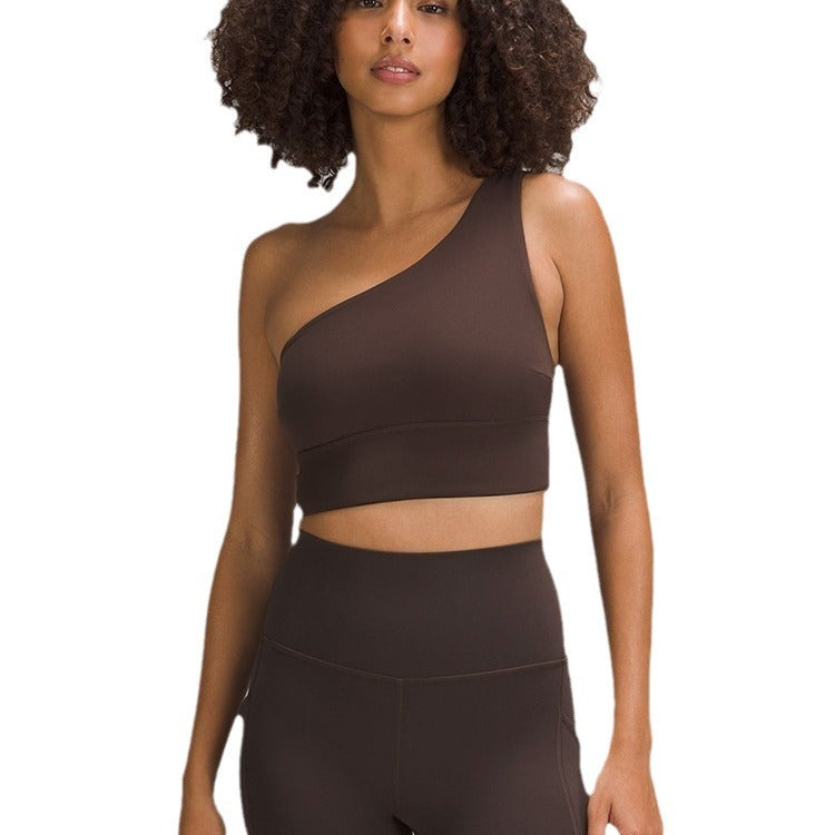 Seamless Women's One Shoulder Tank Top with Built In Sports Bra Shockproof Yoga Set with Butt Lifting High Waisted Shorts for Comfort and Style