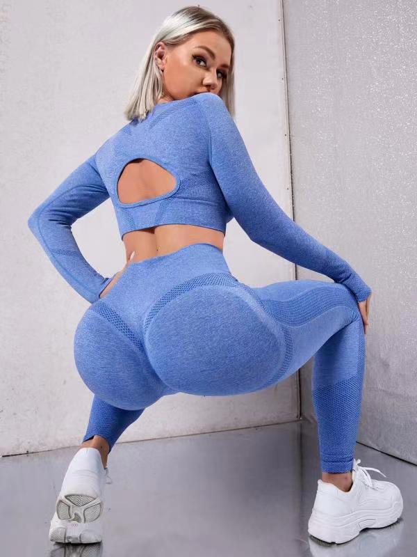 High Performance Hollow Out Women's Yoga Outdoor Fitness Set High Waisted Long Sleeve Leggings 2 Piece Outfit for Comfort and Style