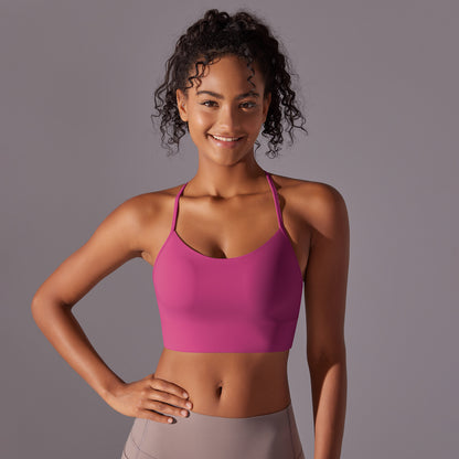 High Elastic Y Back Sports Bra for Yoga and Running Supportive Adjustable Straps and Solid Colors