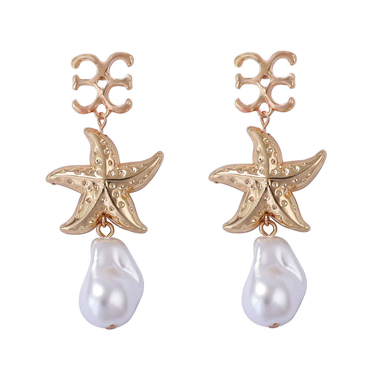 Stylish Casual Ocean-Inspired Fashion: Long Starfish Pearl Pendant Earrings for Women - Lightweight, Elegant Design Perfect for Beach Vacations
