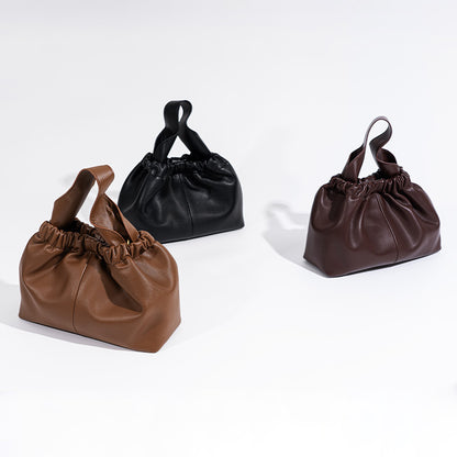 Chic Minimalist Crinkled Cloud Design Genuine Leather Handbag Versatile Early Autumn Shoulder Crossbody Bag for Everyday Elegance