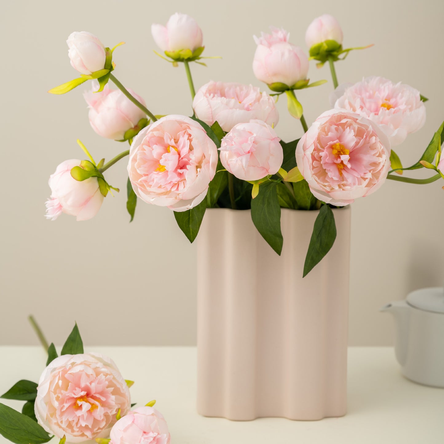 Realistic Faux Peony Bouquet with 3 Stems - Perfect Home Decoration for Photography and Floral Arrangements