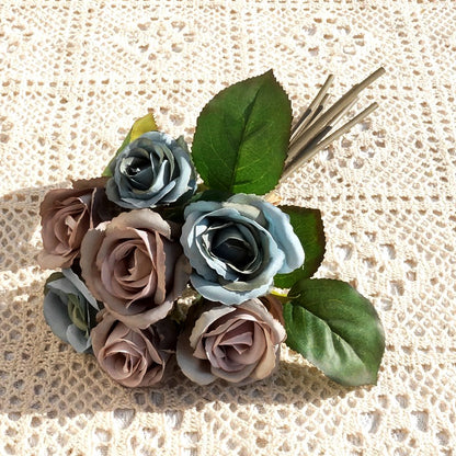 Stunning Miniature 7-Head Faux Rose Bouquet - Perfect for Weddings, Photography, and Home Décor