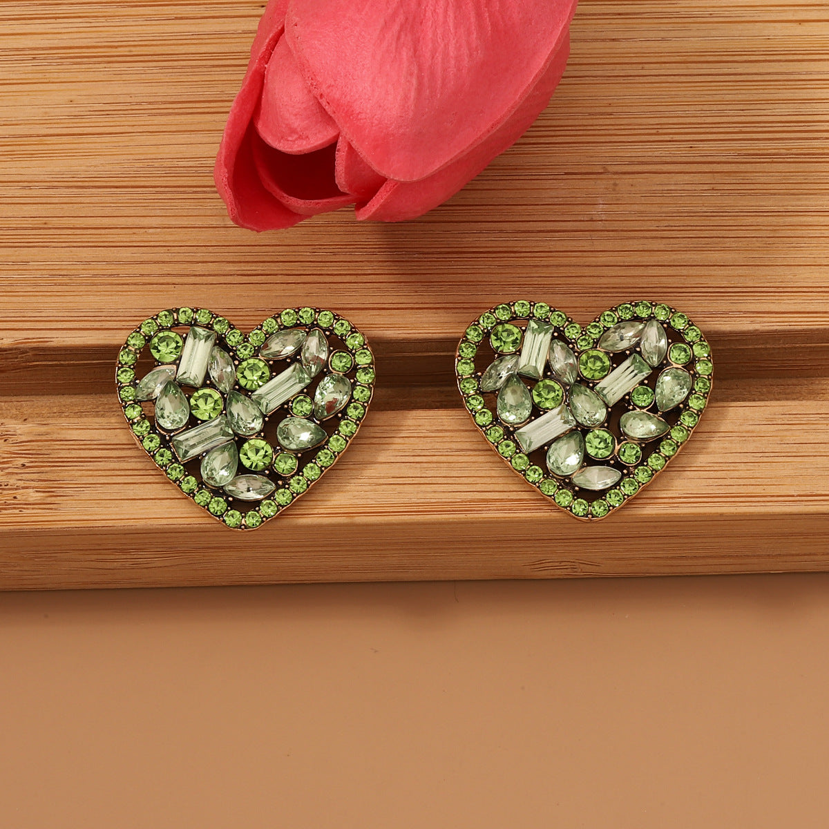 Elegant and Creative Heart-Shaped Alloy Earrings with Colorful Gemstone Accents - Unique, Minimalist Design Perfect for Ethereal Style Lovers