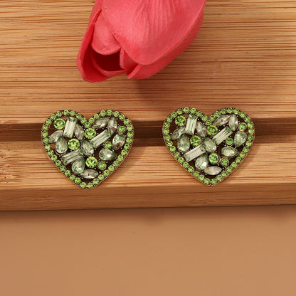 Elegant and Creative Heart-Shaped Alloy Earrings with Colorful Gemstone Accents - Unique, Minimalist Design Perfect for Ethereal Style Lovers