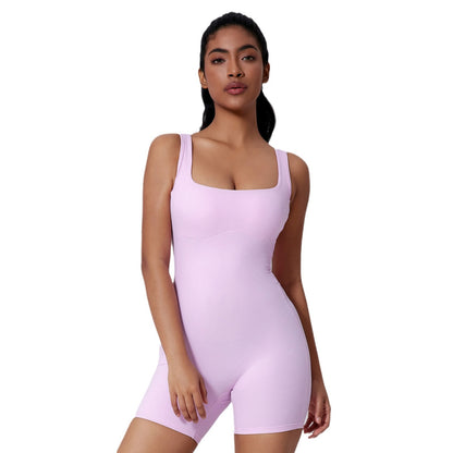 Slim Fit Quick Dry Yoga Bodysuit with Back Design Women's Sculpting Activewear Figure Flattering High Waisted Ribbed Shorts for Comfort and Performance