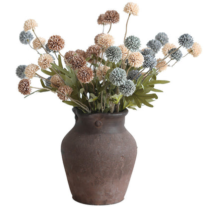 Vibrant Fall-Themed 5-Piece Dandelion Silk Flower Arrangement - Elegant European-Style Faux Floral Decor with Decorative Grass Balls, Hydrangeas, and Ping Pong Chrysanthemums