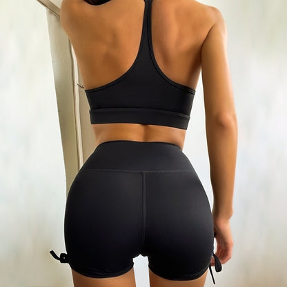 Women's Irregular Ruffle Sports Bra and High Waisted Drawstring Yoga Shorts Set for Gym Workouts Pilates and Everyday Comfort