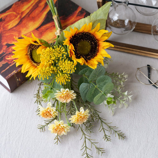 Elegant Faux Sunflower Bouquet - Handcrafted Wedding Decorations, Charming Rose Wall Art, Perfect for Special Occasions & Home Decor