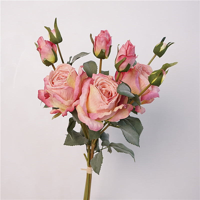 European Artificial Flower Bouquet - 9-Head Greek Rose Arrangement for Elegant Home Décor, Luxurious Silk Floral Accent with Stunning Edge Detail