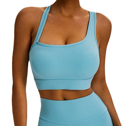 High Elastic Fitness Bra with Unique Asymmetrical Straps Supportive and Women's Workout Bra for a Flattering Workout Look