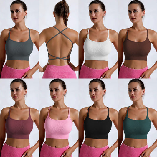 Seamless 7 Color Cross Back Yoga Sports Bra for Women for Outdoor Running Fitness and All Day Comfort