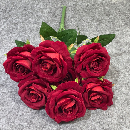 Lifelike Faux Velvet Rose Bouquet - Perfect for Wedding Decoration, Home Decor, and Photography Props with 7 Branches and 7 Heads