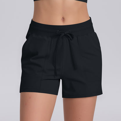 Summer Casual Yoga Shorts for Women with Dual Side Pockets Adjustable Drawstring for Outdoor Running and Fitness Activities