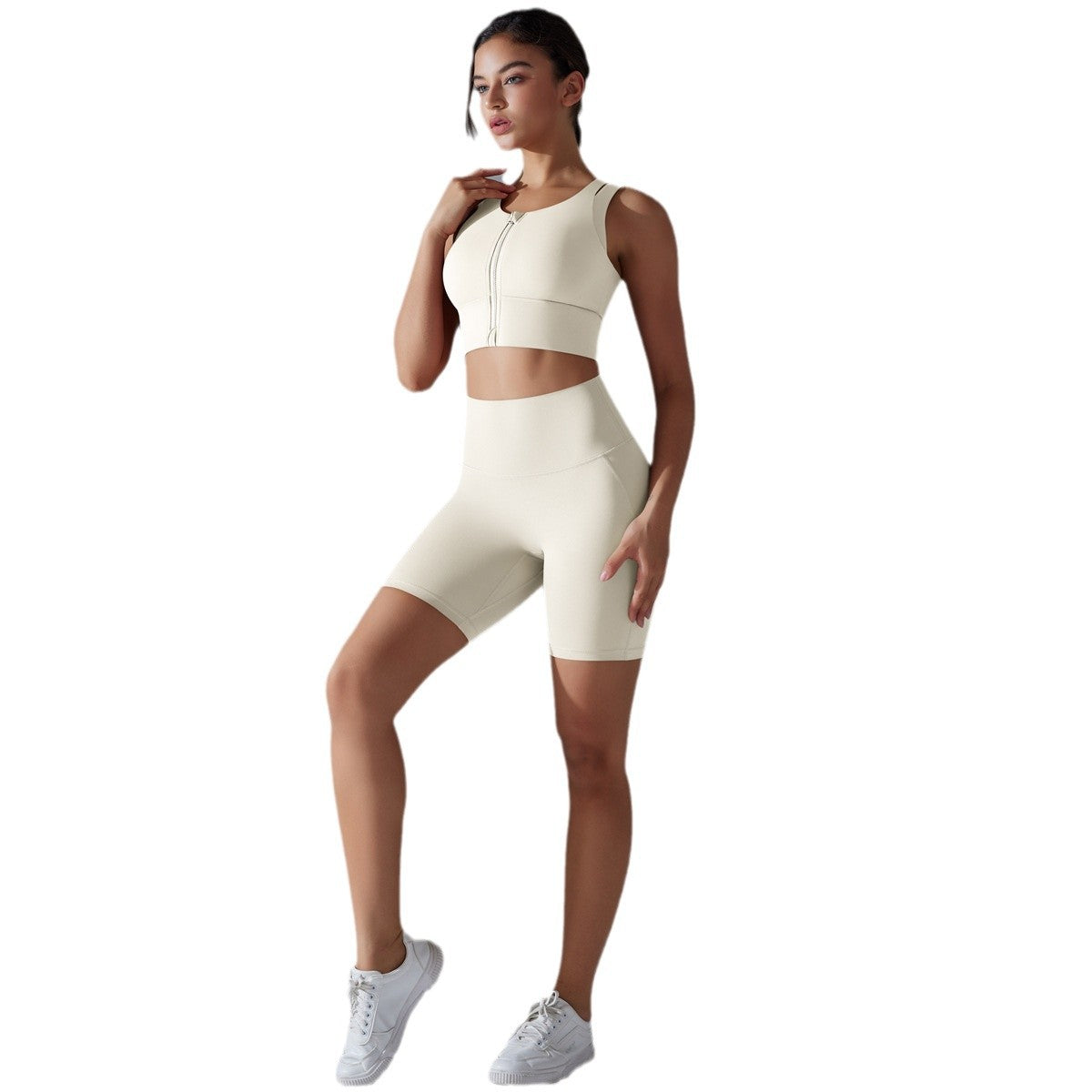 High Intensity Zip Up Sports Bra with Antibacterial Crotch and High Waisted Yoga Pants Set for Fitness and Yoga Enthusiasts