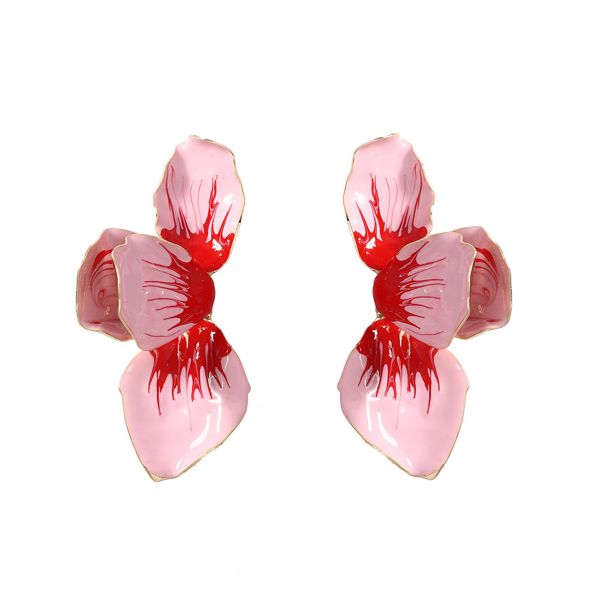 Bohemian Style Red Petal Earrings with Gold Accent - Chic, Minimalist and Versatile Jewelry for Every Occasion